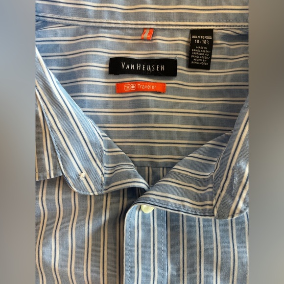 VAN HEUSEN Blue and White Striped Oversized Button Down Shirt Size XXL Men’s - Picture 5 of 10